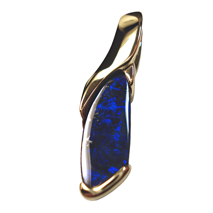 "Blue Haven" Pendant, one-of-a-kind Australian Boulder Opal =18x7x2.5mm, 18KYG. Item #KPY-BO-2249.