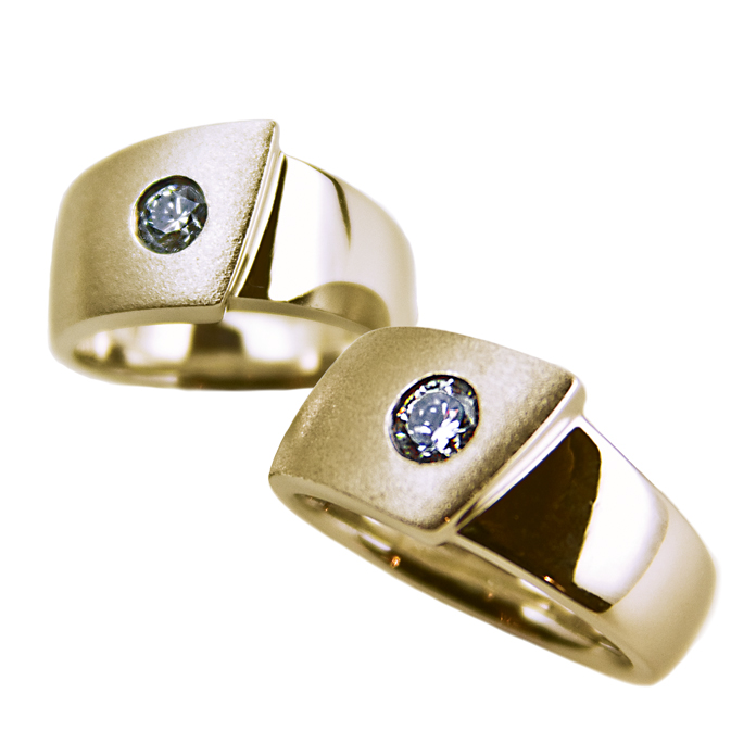 "Harmony 3" Gents Diamond Ring =.33ct SI-1-G, 14KYG. Item #KRY-D-779. "Harmony 3" Ladies Diamond Ring =.38ct, VS2-F, 14KYG. Item #KRY-D-1066.