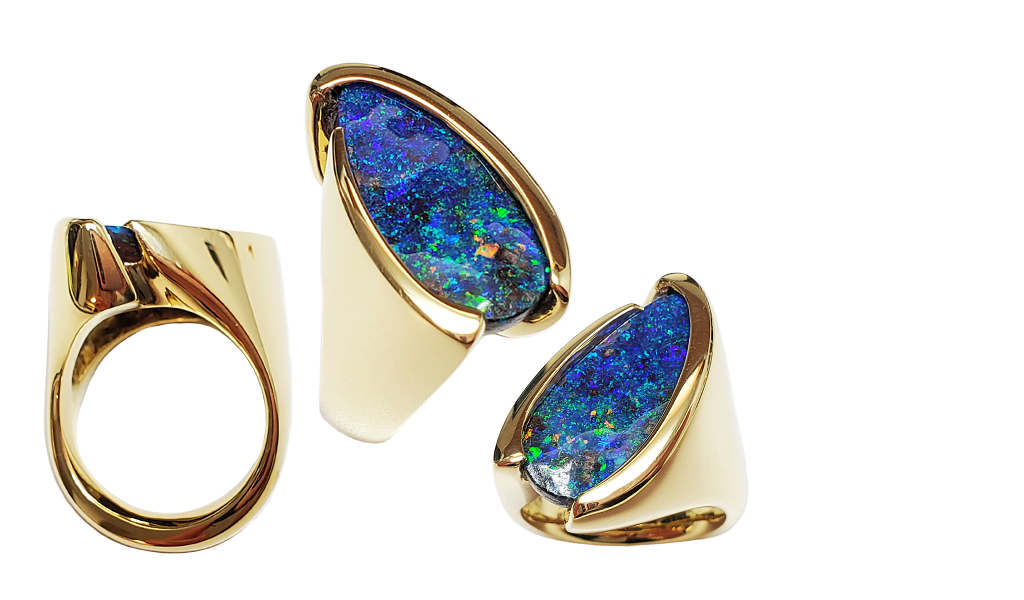 Item #KRY-BO-1173 Ladies Ring "Deep Blue" Australian Boulder Opal, 7.42cts, 18KYG