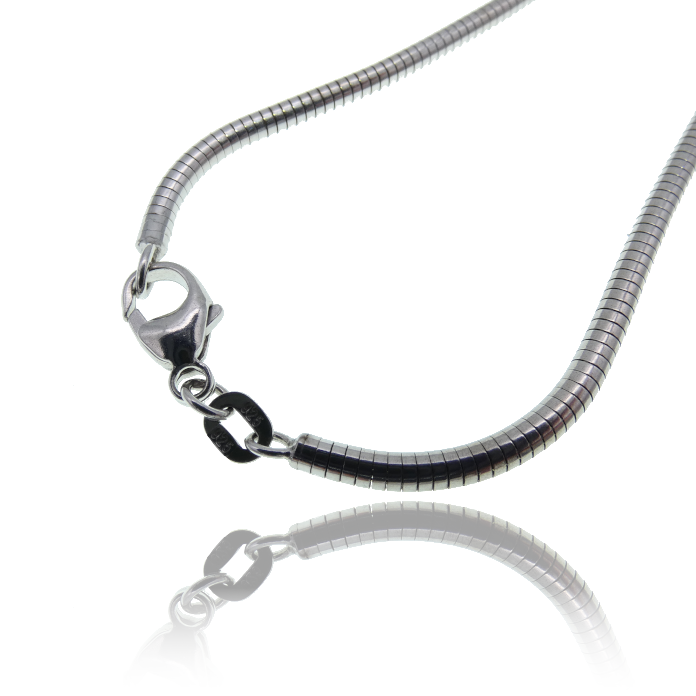 Smooth Snake Sterling Silver Gent's Chain with Rhodium Plating, SS/rhod=11.3 grams. Item #CHSS-612-20.
