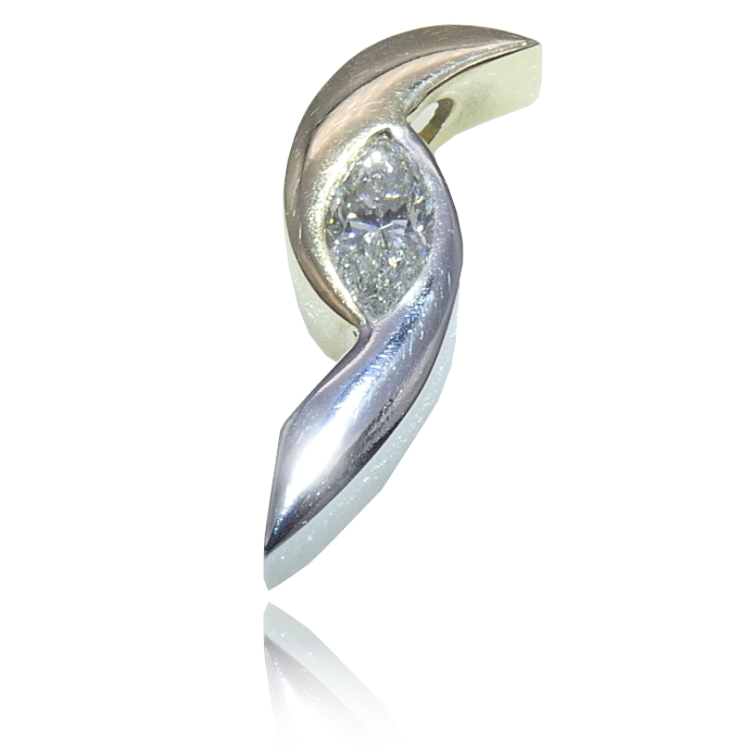 Item# KPYW-D-2096 – "Golden Whirlpool" Ladies Pendant, marquis-cut diamond, .52cts, VS-2, G, 14KYG/14KWG