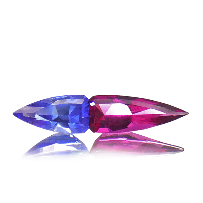 Awarding-winning gemstone cutter Steven Avery is celebrating over a half century as a lapidary artist. His signature cuts and gem sets are the hallmark of his trade. This is such a set; 1.06ct arrow-cut Tanzanite is paired with a 1.52ct arrow-cut Red Tourmaline. Item #C-TZ-21-C-RT-03.