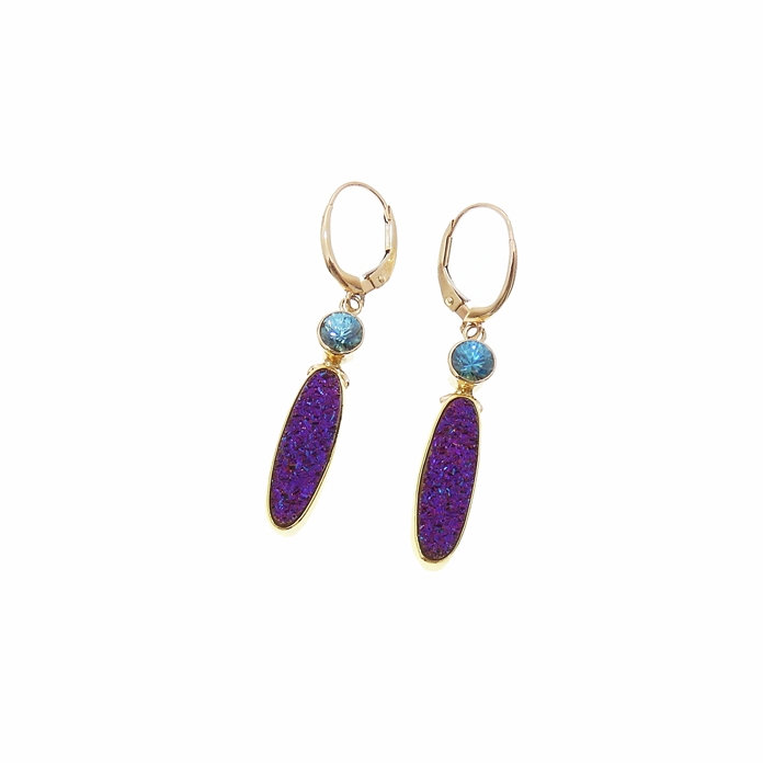 Rainbow Titanium Drusys with Blue Zircons, super scintillating drusy color, 22K & 14KYG =4.8grams. Item #EY-RD-BZ-1537.