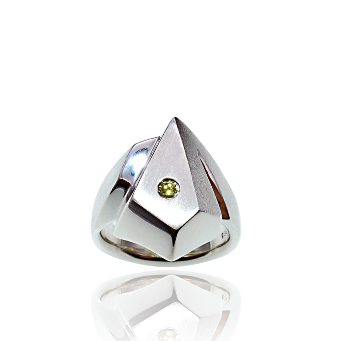 Yellow Canary Diamond = .10ct SI 1, classic "Real Grace" design, Sterling Silver = 17 pennyweights. Item #KRSS-D-1216.