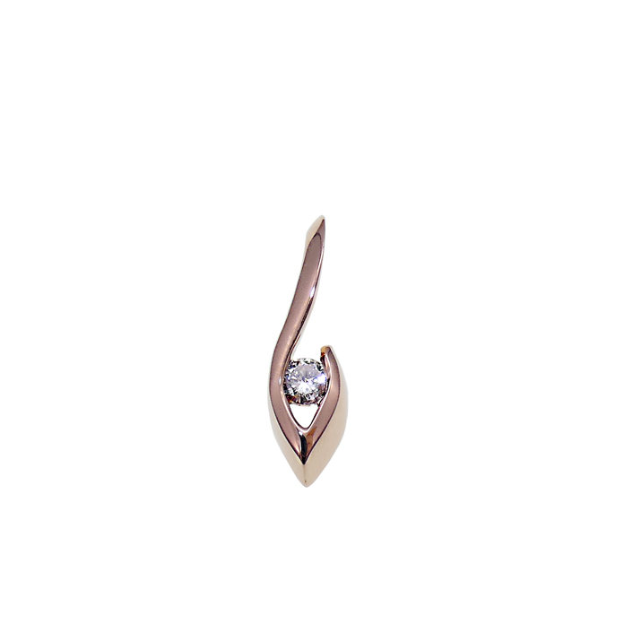 "Caress 2", Ladies Diamond Pendant, round brilliant cut diamond = .28ct., SI-2G, 14KRG = 1.55dwt. Classic KC design by Grace Koorey. Item #KPR-D-2384.
