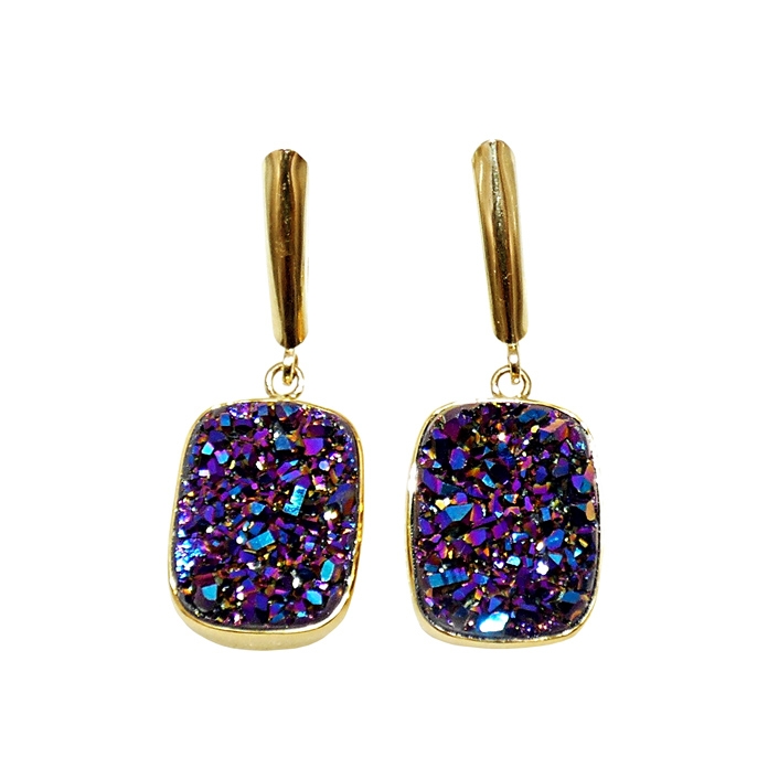 Ladies Drusy Earrings Item# KEY-RD-1576 Designer: Dowdy KID Stone: Rainbow Drusy with Titanium Overlay Setting: 22K / 14 KYG = 5.75 grams