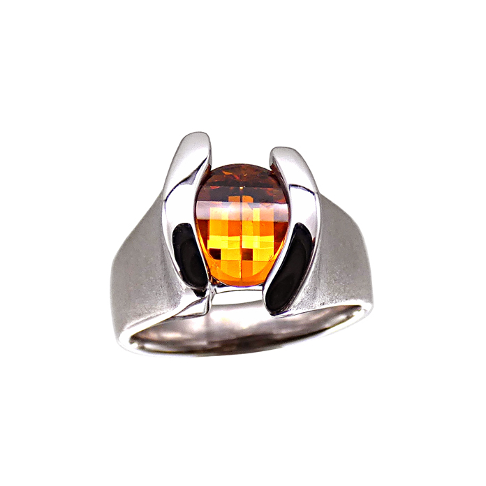 Item# KRW-SG-1287 Designer: Koorey Creations Stone: Spessartite Garnet = 2.75cts Setting: 14KWG = 8.1 dwt. Designer Remarks: Master gemstone cutter, Stephen Avery, used one of his signature cuts to create this spectacular gemstone.