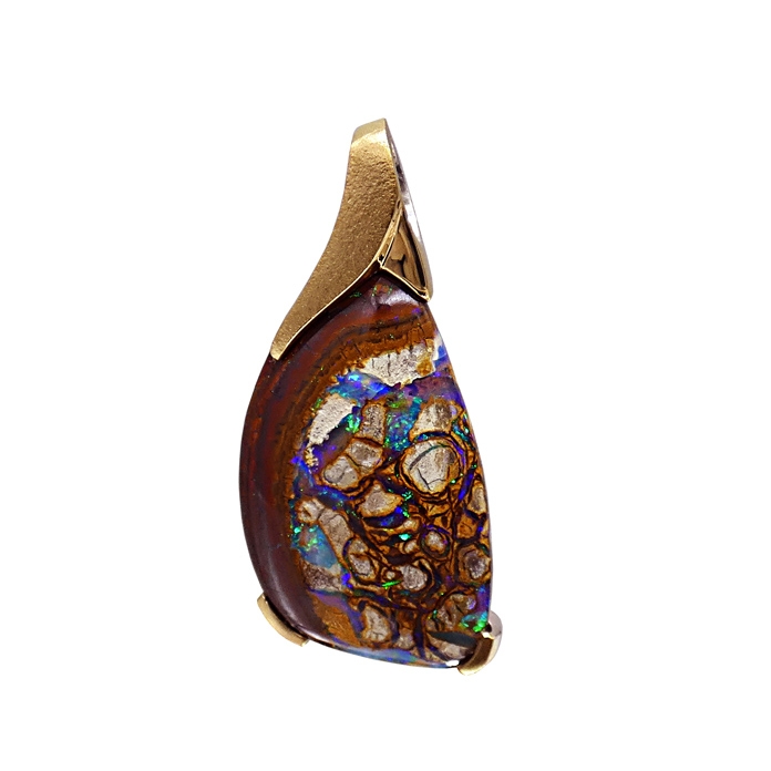 Ladies Pendant Item# KPY-BO-2379 Designer: Koorey Creations Stone: Australian Yowah Nut Boulder Opal Setting: 18KYG / SS = 24dwt
