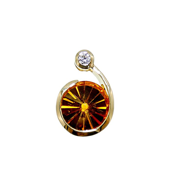 KC Custom Design ladies pendant with millennial citrine = 4.21 cts and round diamond = .11 cts SI-1 G in 14KYG = 5.8 grams. Item# KPY-C-D-2478