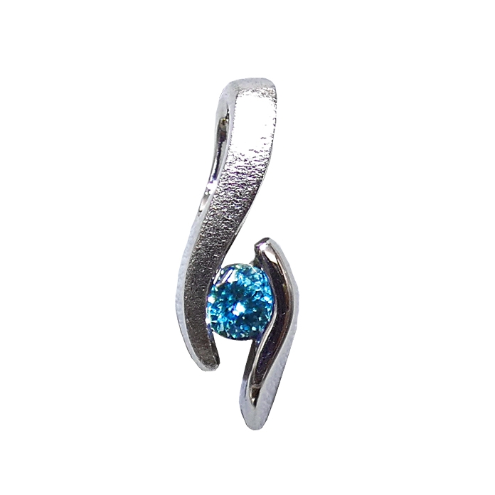 Maya Blue Stone: blue zircon = 1.22 cts Setting: 14KWG = 3.1 dwt Item # KPW-BZ-2364 Remarks: Caress 2 KC classic design ladies pendant; channel set.